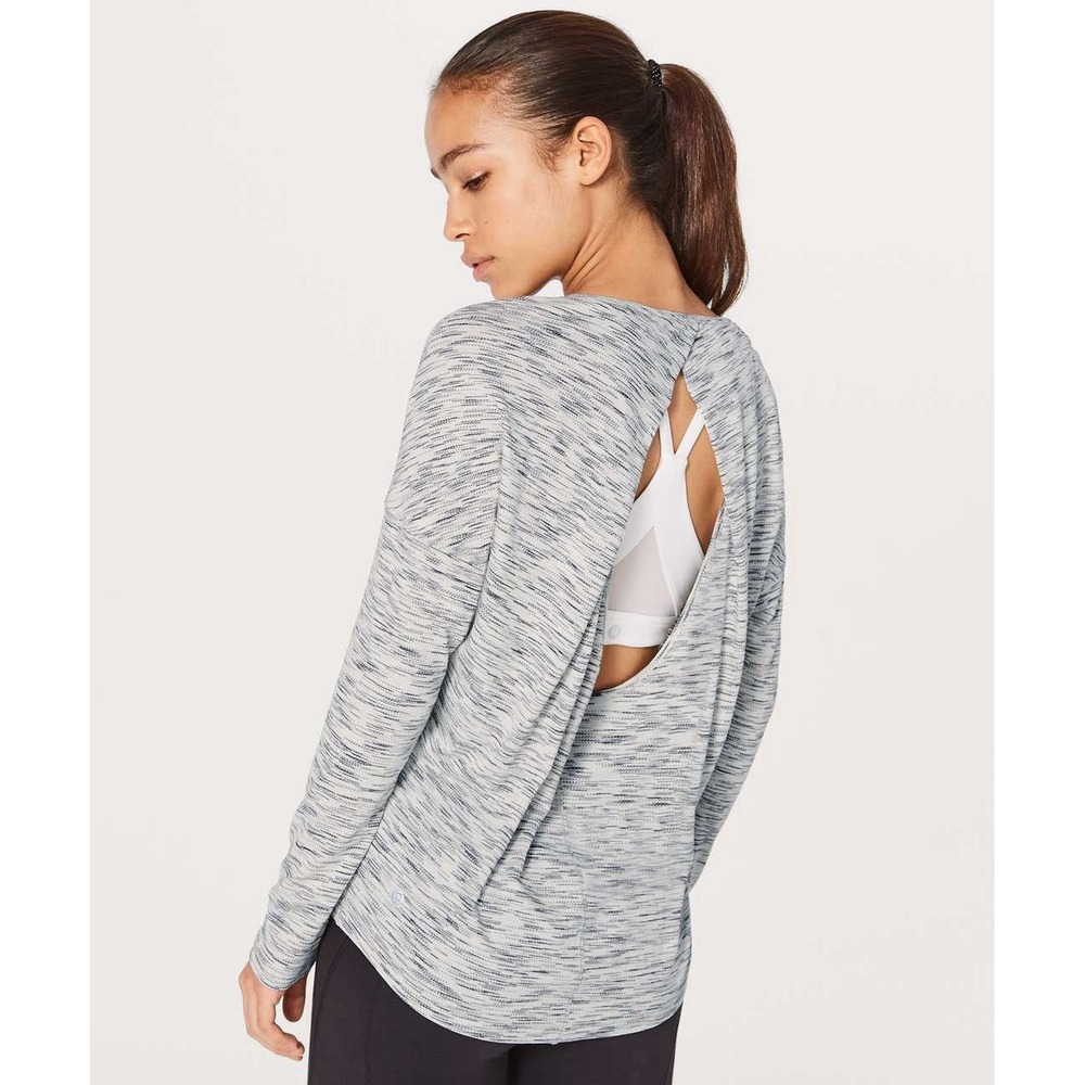 Lululemon Get Set L/S Top Womens M‎ Tiger Space Dye Black & White Open Back